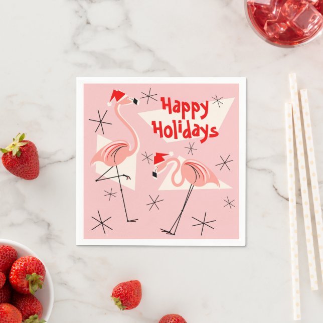 Flamingo Santas Rosa Glad helg papper napkin Pappersservett (Insitu)