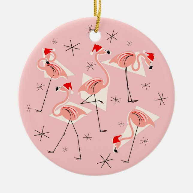 Flamingo Santas Rosa Glad helg round Julgransprydnad Keramik (Framsidan)