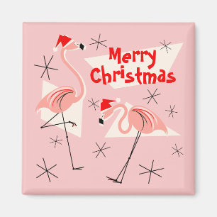 Flamingo Santas Rosa God jul magnet square