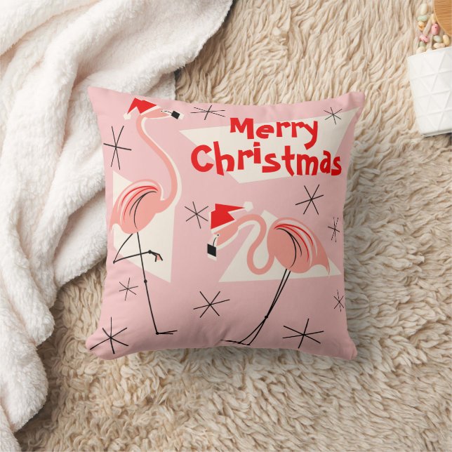 Flamingo Santas Rosa God jul square Kudde (Filt)