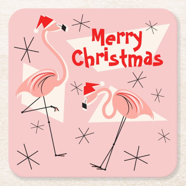 Flamingo Santas Rosa God jul square Underlägg Papper Kvadrat (Framsidan)