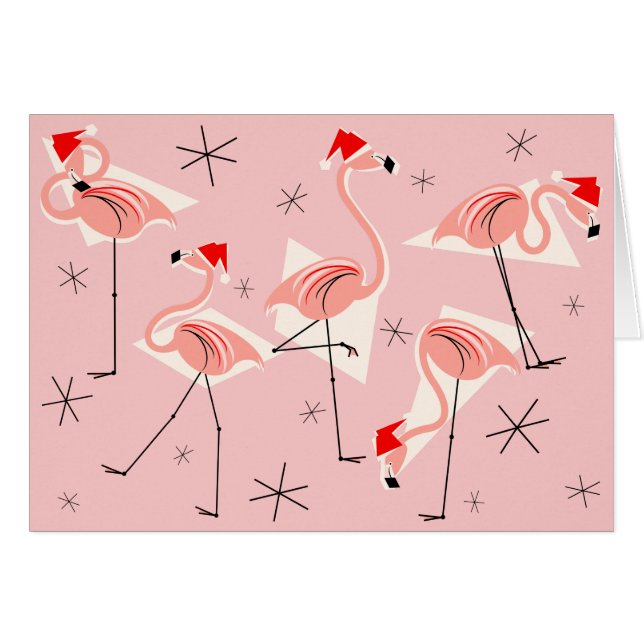 Flamingo Santas Rosa God jul vågrät Hälsningskort (Framsidan Horizontal)
