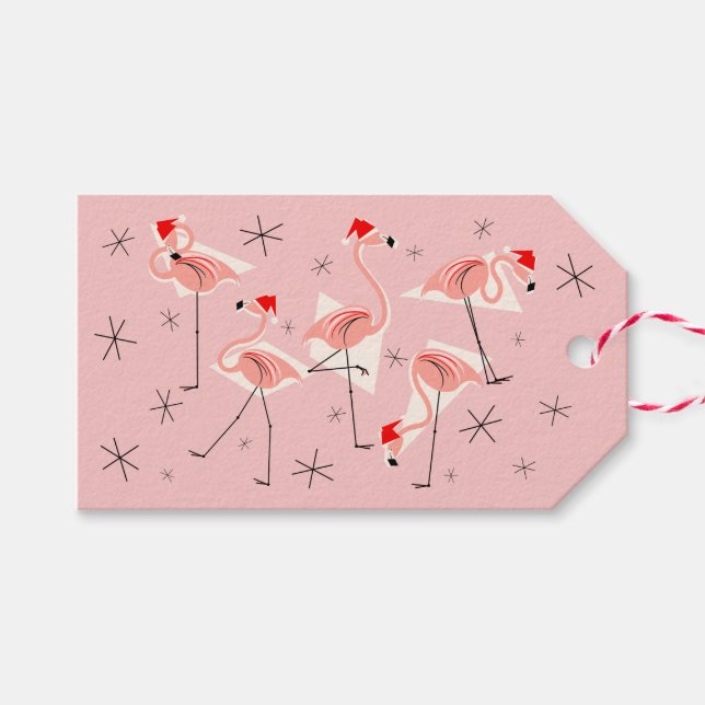 Flamingo Santas Rosa märkre  rosa Presentetikett (Framsidan (Horizontal))