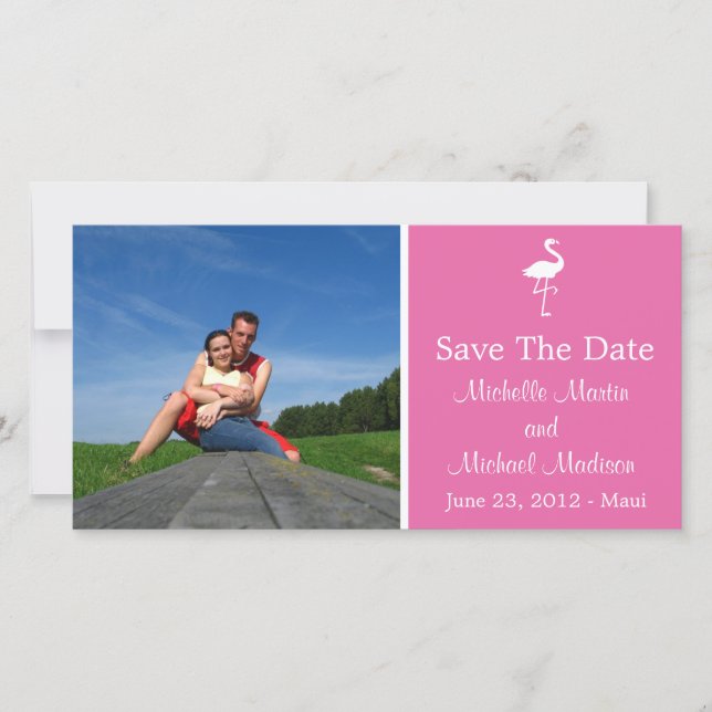 Flamingo Save the Date Photocard (Mörkens Rosa) Spara Datumet (Framsida)