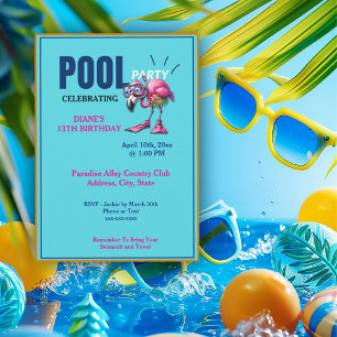 Flamingo Scuba Geer Bassäng Party födelsedag Inbjudningar