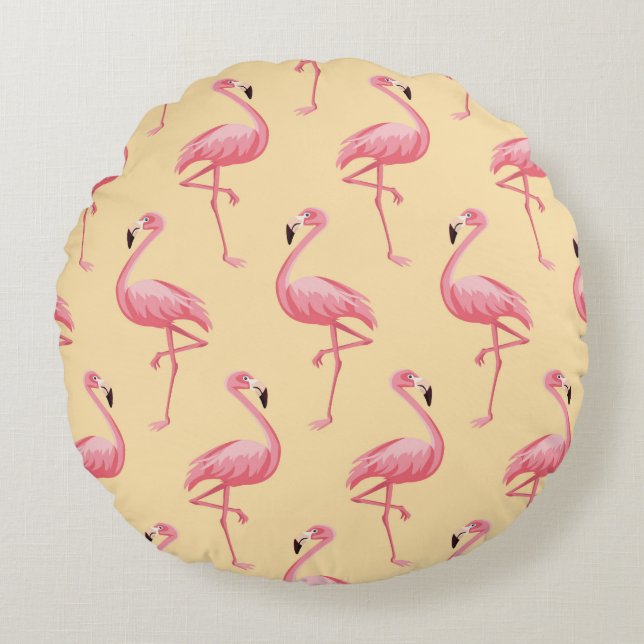 Flamingo seamless pattern background. Pink flaming Rund Kudde (Framsidan)