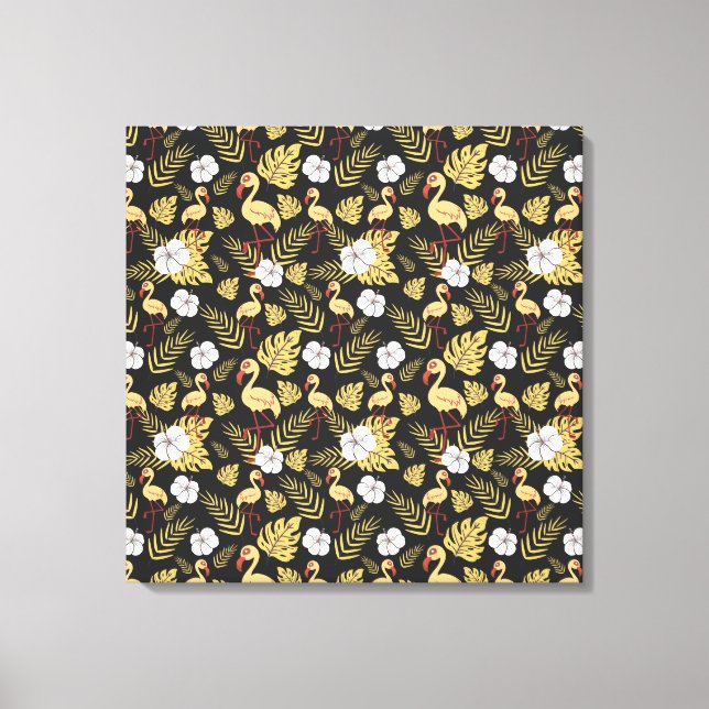 Flamingo seamless pattern yellow and white flowers canvastryck (Framsida)