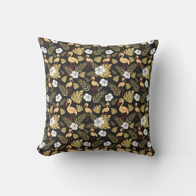 Flamingo seamless pattern yellow and white flowers kudde (Framsida)