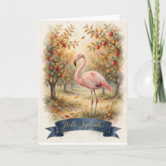 Flamingo September-kort - Hej septemberhälsning Kort