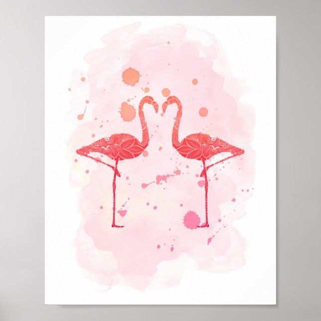 "Flamingo Sergranat" Rosa Watercolor Flamingo Poster (Framsidan)