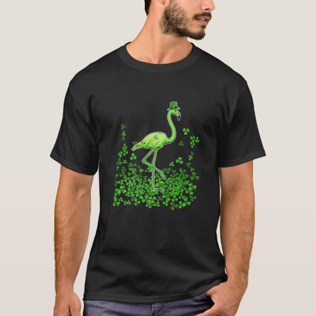 Flamingo Shamrock Funny St patrick's day Irish Clo T Shirt (Framsida)