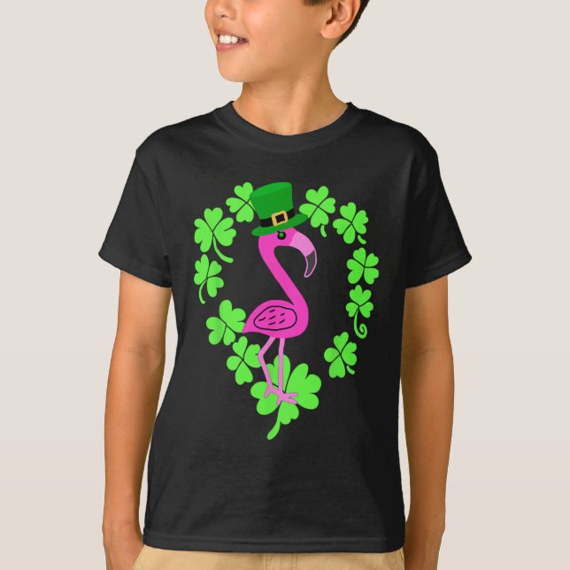 Flamingo Shamrock St patricks day Animal T Shirt (Framsida)