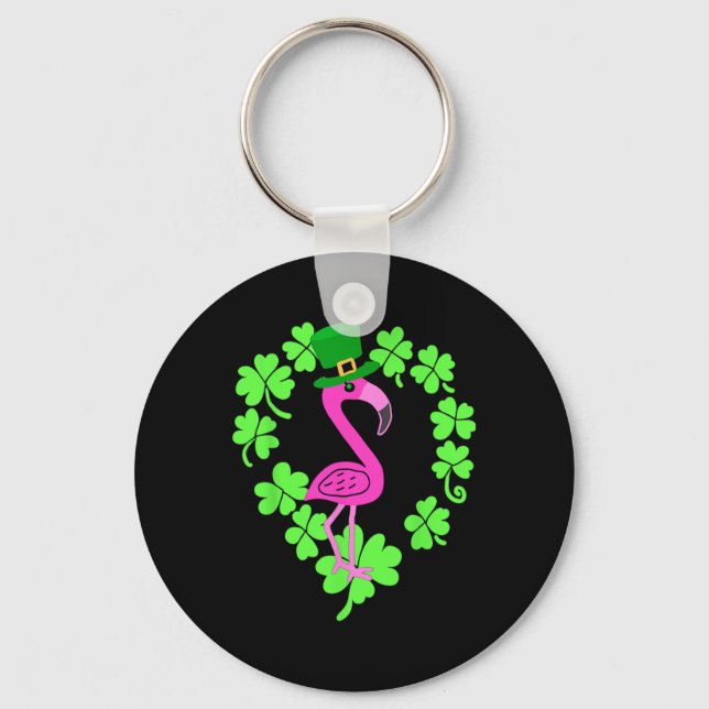 Flamingo Shamrock St Patricks Day Djur  Nyckelring (Framsida)