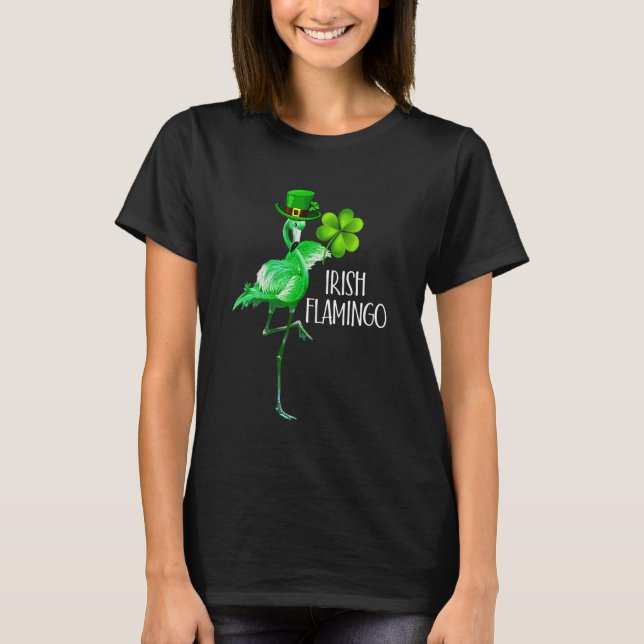 Flamingo Shamrock St patricks day Flamingo Irish T Shirt (Framsida)