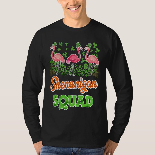 Flamingo Shenanigan Squad St Patrick's Day T Shirt (Framsida)