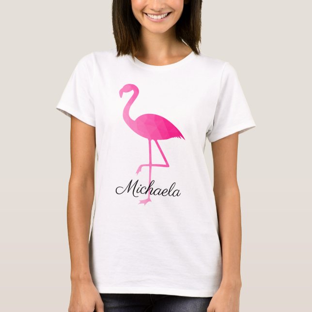 Flamingo shock rosa, geometriskt nät Ditt namn T Shirt (Framsida)