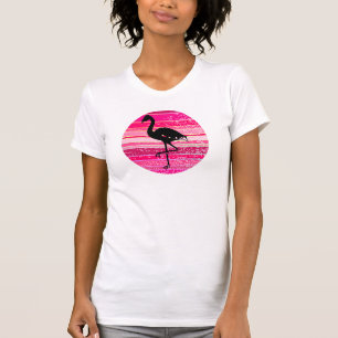 Flamingo Silhouette på färgfull Rosa Rand T Shirt