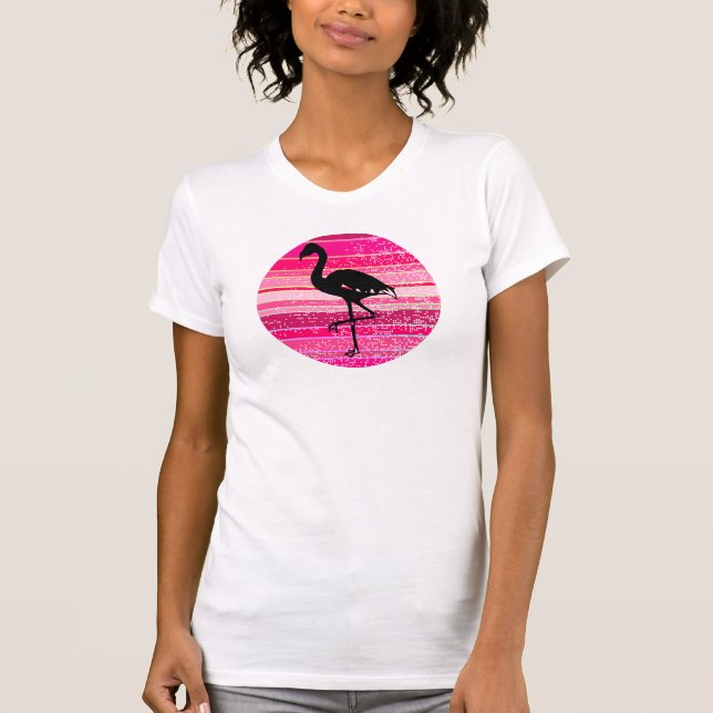 Flamingo Silhouette på färgfull Rosa Rand T Shirt (Framsida)