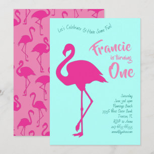 Flamingo Silhouettes Tropical 1:a födelsedagscute Inbjudningar