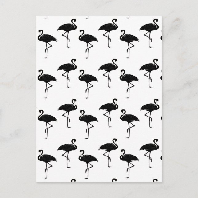 Flamingo Silhuetter Mönster Svart Vitt Vykort (Framsida)