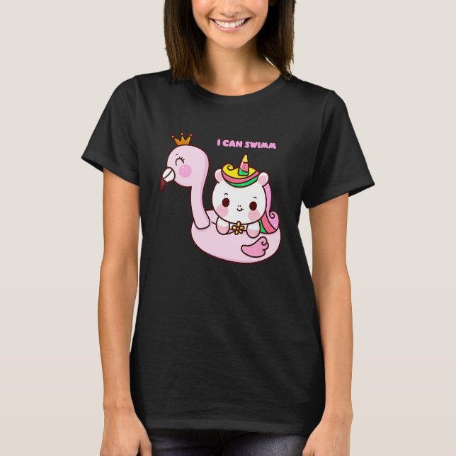 flamingo simmar söt häst t shirt (Framsida)