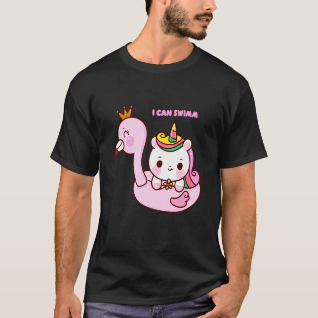 flamingo simmar söt häst t shirt (Framsida)