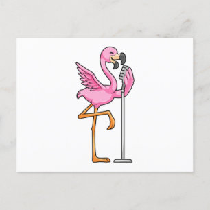 Flamingo sjunger med mikrofon vykort