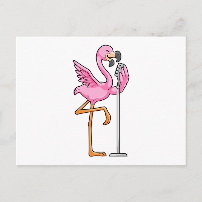 Flamingo sjunger med mikrofon vykort (Framsida)