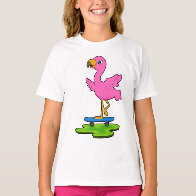 Flamingo Skater Skateboard T Shirt (Framsida)