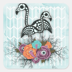 Flamingo Skeleton Halloween-sammansättning Fyrkantigt Klistermärke