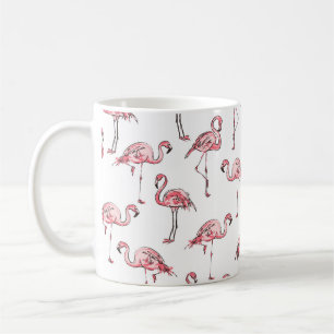 Flamingo Sketch: Tropical Vintage Mönster. Kaffemugg