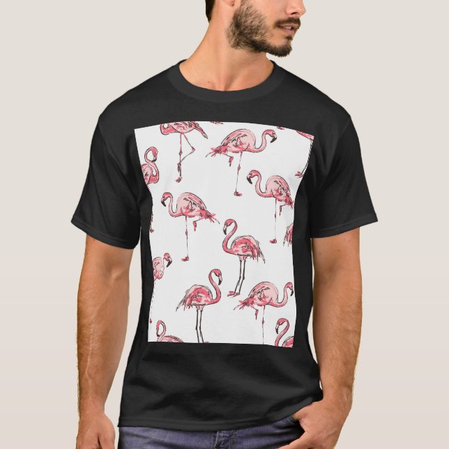 Flamingo Sketch: Tropical Vintage Mönster. T Shirt (Framsida)
