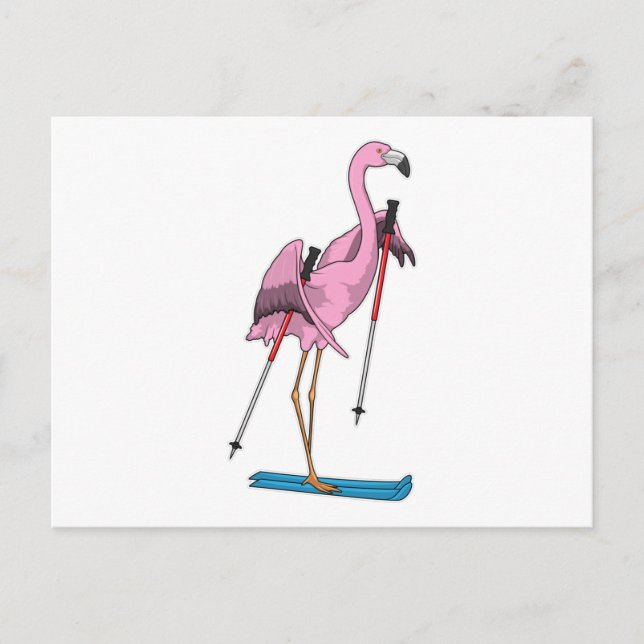Flamingo Skidåkare Skida Vykort (Framsida)