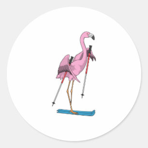 Flamingo Skier Ski Runt Klistermärke