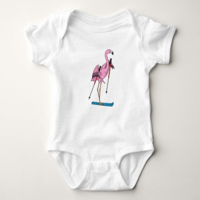 Flamingo Skier Ski T Shirt (Framsida)