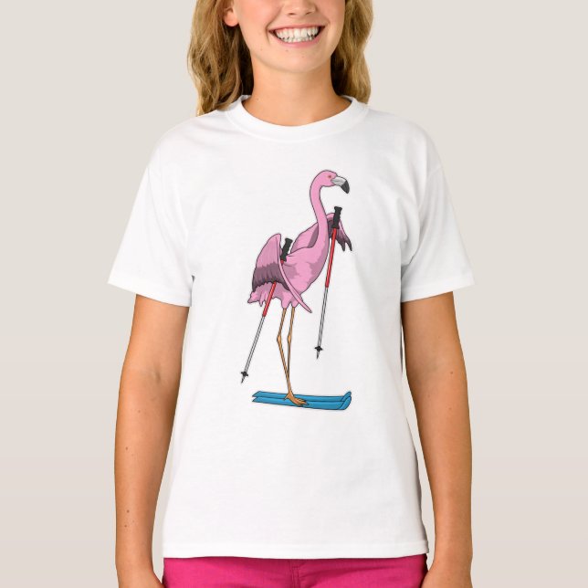 Flamingo Skier Ski T Shirt (Framsida)