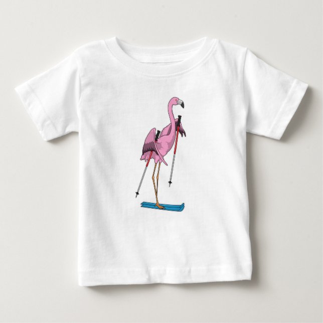 Flamingo Skier Ski T Shirt (Framsida)
