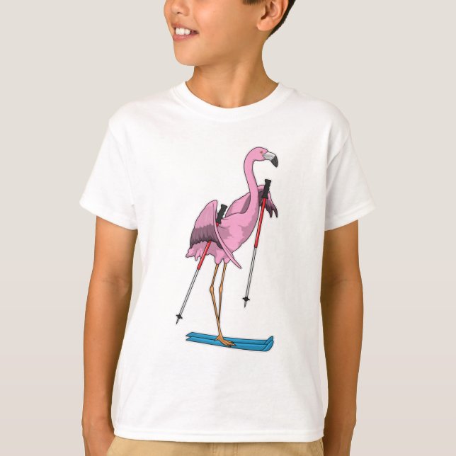 Flamingo Skier Ski T Shirt (Framsida)