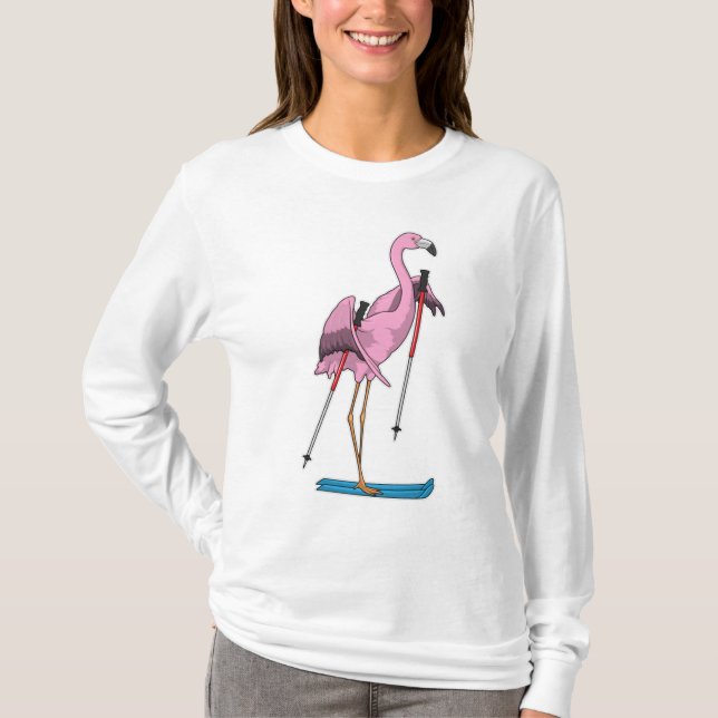 Flamingo Skier Ski T Shirt (Framsida)