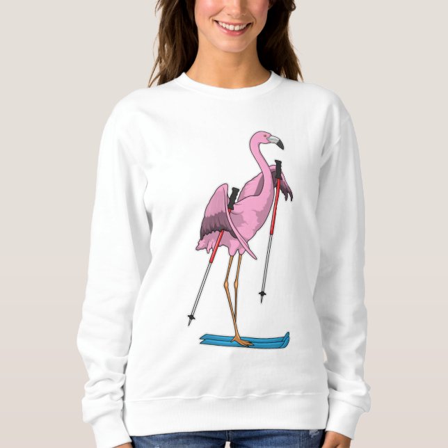 Flamingo Skier Ski T Shirt (Framsida)