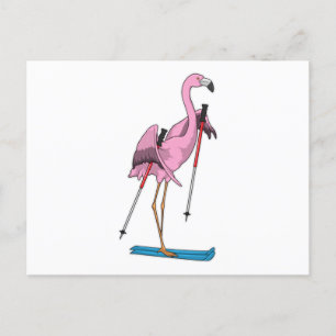 Flamingo Skier Ski Vykort