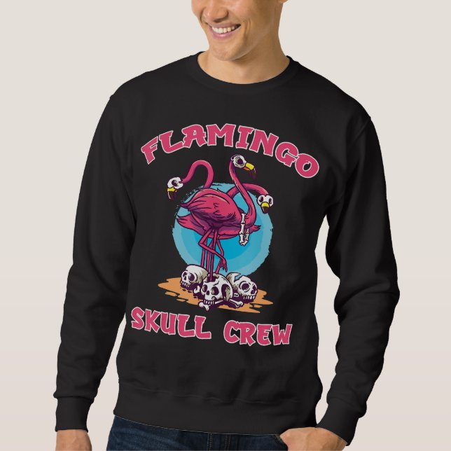 Flamingo Skull Crew Halloween Costume Zombie Lång Ärmad Tröja (Framsida)