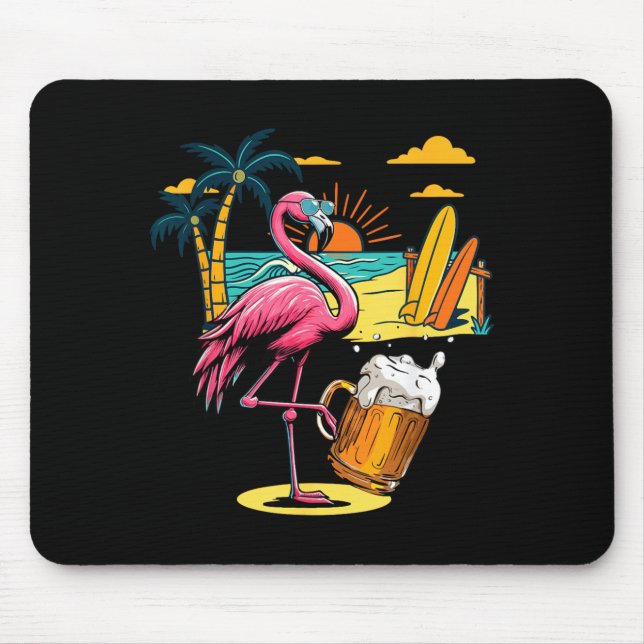 Flamingo Solglasögon Dricker Öl På Strand Roligt Musmatta (Framsidan)