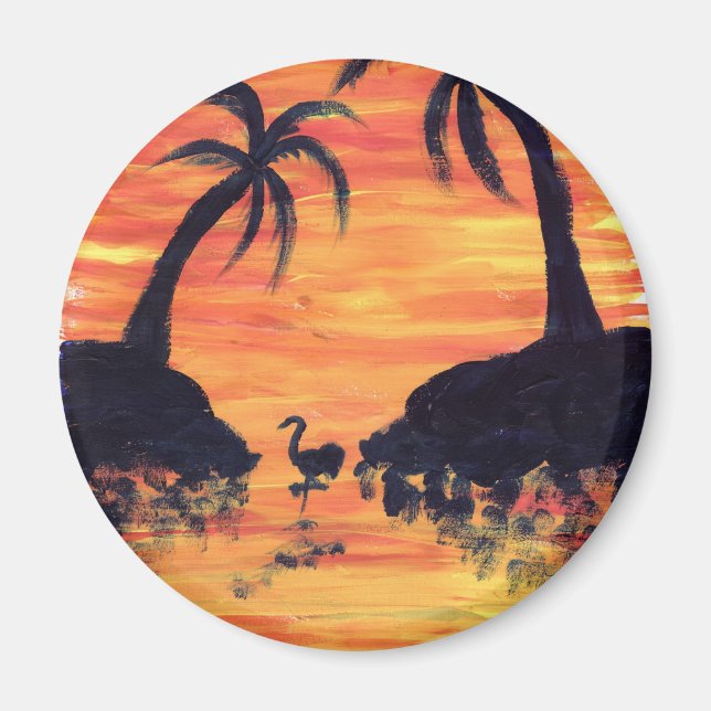 Flamingo Solnedgång konst av EelKat Magnet (Framsidan)