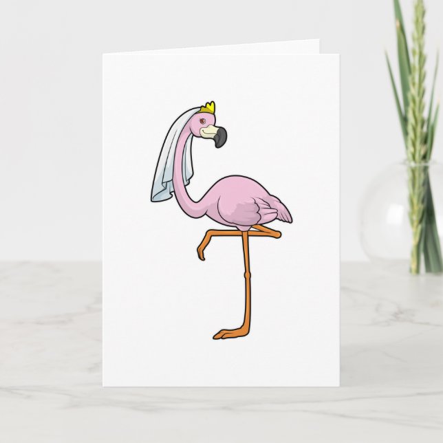 Flamingo som Bride vid Bröllop med Veil Kort (Framsida)