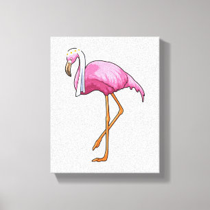 Flamingo som brud med slöja canvastryck