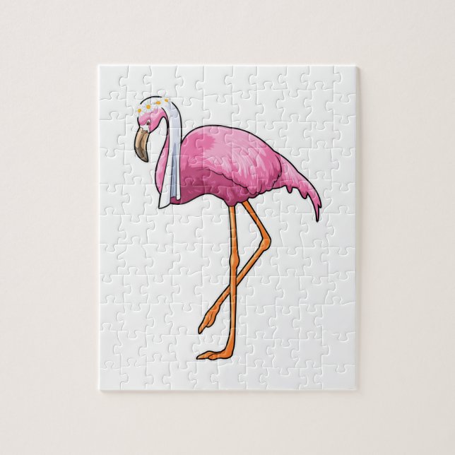 Flamingo som brud med slöja pussel (Vertikal)