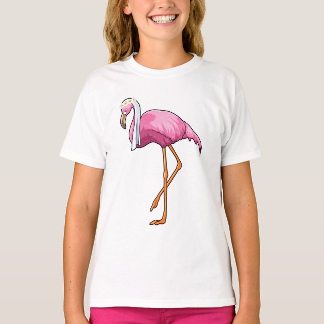 Flamingo som brud med slöja t shirt (Framsida)