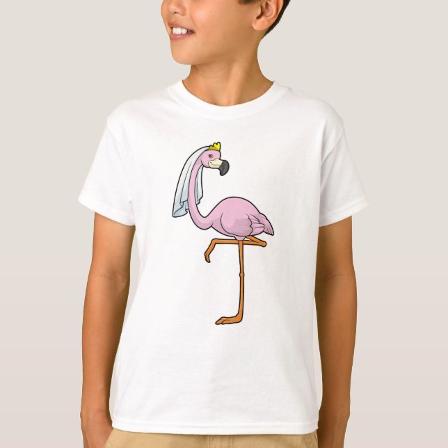 Flamingo som brud på bröllop med slöja t shirt (Framsida)