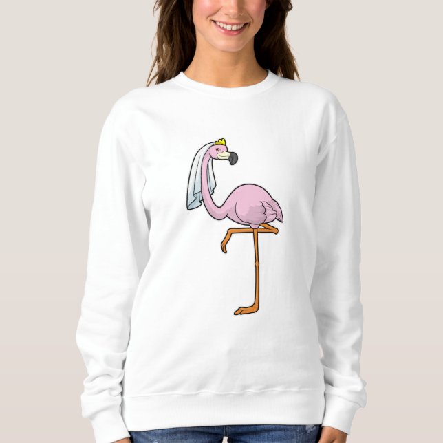 Flamingo som brud på bröllop med slöja t shirt (Framsida)